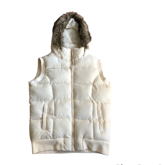 Alfred Sung Cream Faux fur lined hood full zipper winter white vest Small - Picture 1 of 4